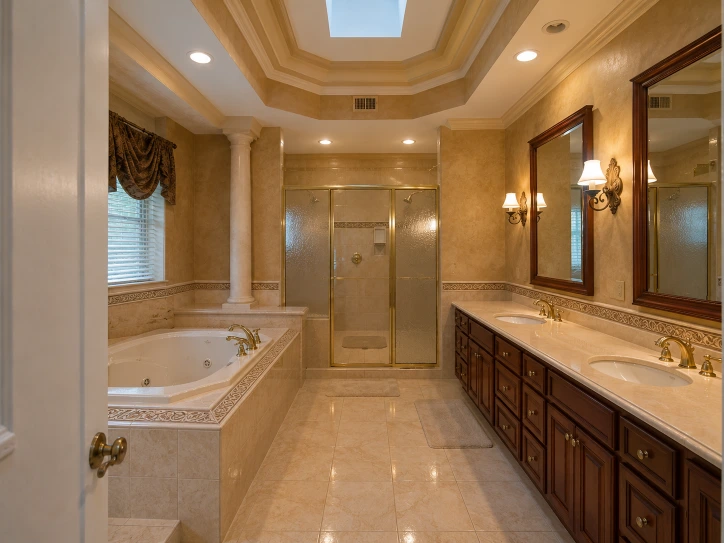 Outdated luxury primary bathroom before remodeling in a Boca Raton home