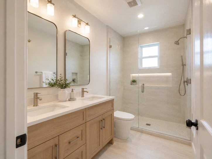 Modern master bathroom after complete remodeling in a Boca Raton home